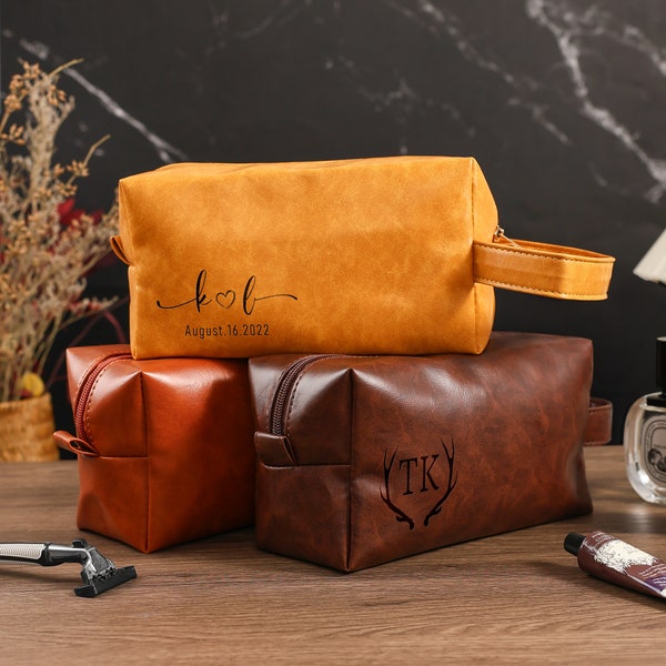 Men's Leather Dopp Kit, Personalized Mens Toiletry Bag, Anniversary Gift for Man, Custom Mens Shave Bag, Gifts for Dad