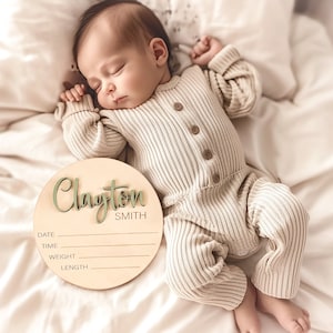 Cartello di annuncio di nascita in legno personalizzato, cartello personalizzato con nome del bambino, cartello di annuncio di nascita con statistiche di nascita, targa con nome del bambino, rivelazione del nome