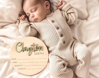 Personalized Wooden Birth Announcement Sign, Custom Baby Name Sign, Baby Announcement Sign with Birth Stats, Baby Name Plaque, Name Reveal