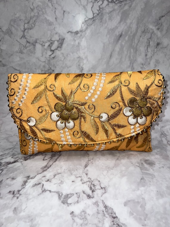 floral embroidered clutch bag