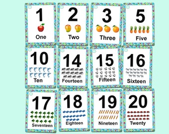 Numbers 1-20 Flashcards, Toddler Learning Cards