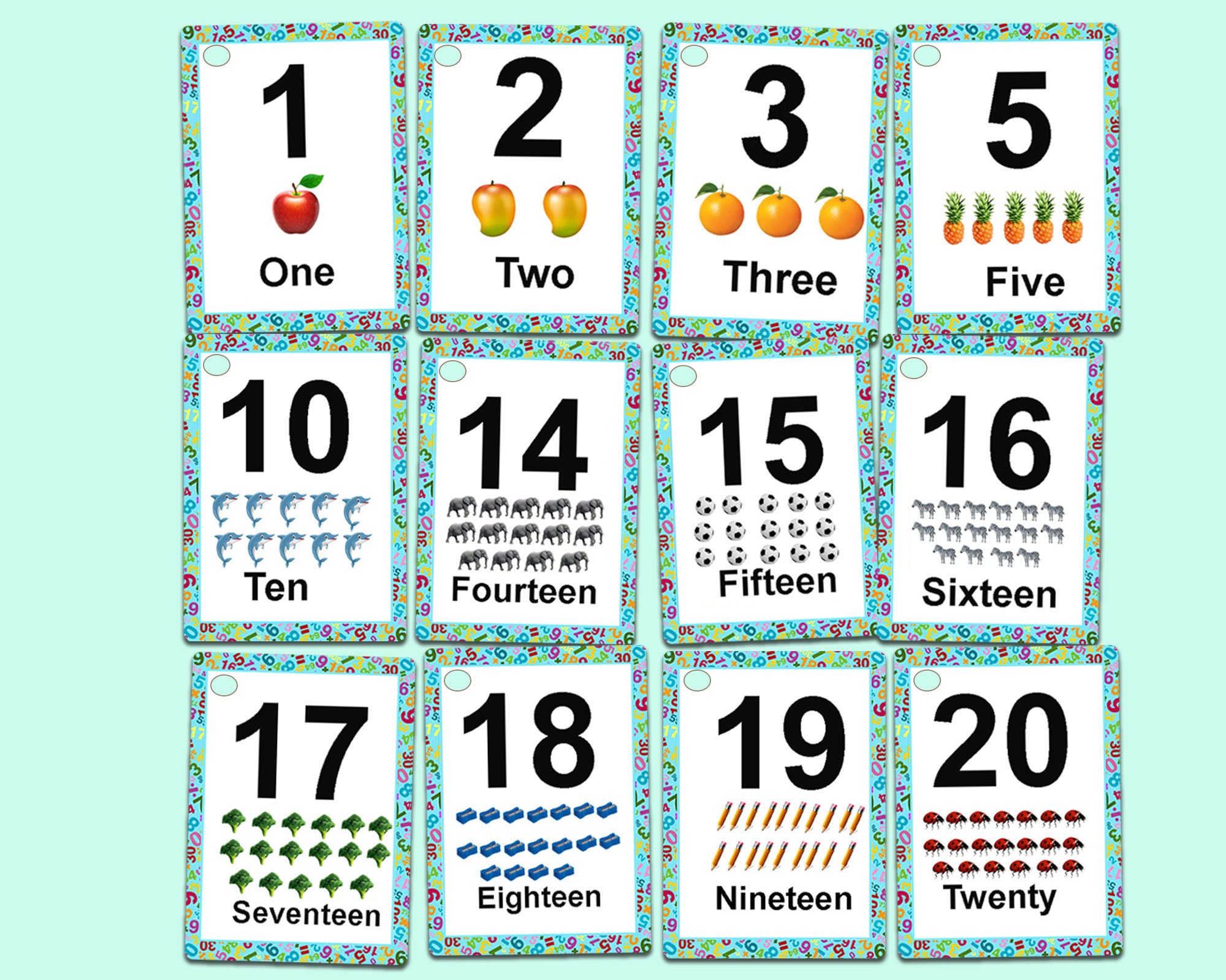 Numbers 1 to 20 Flashcards for Toddlers,educational Learning Resources