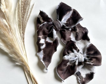 Velvet cowhide hair bow | toddler cow print hair clip | cow print baby bow | western headband | girl bow | cowgirl bow | western outfit