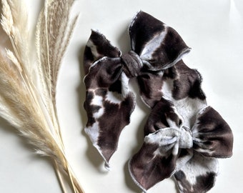 Velvet cowhide hair bow | toddler cow print hair clip | cow print baby bow | western headband | girl bow | cowgirl bow | western outfit