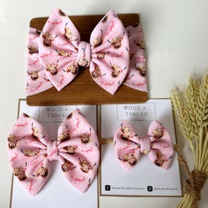 Western Baby Bow | pink cow hair Bow | Cowgirl toddler Bow | Rodeo baby Outfit |  longhorn bow | Cow print Bow | Western hair bow | headwrap