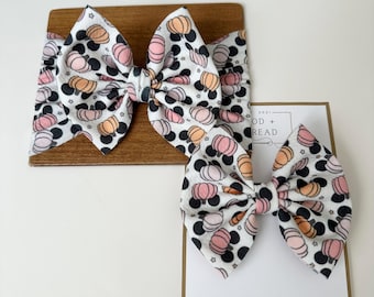 Pink pumpkin Headwrap | girly fall hair bow | mickey ears bow | Halloween nylon Headwrap bow | fall girl hair bow | Minnie ears pumpkin clip