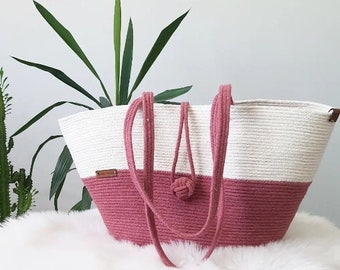 Pink Crochet Mom Shoulder Bag | Handmade Mommy Tote Top Bag | Granny Beach Gift for her | Cotton Crochet Hand Bag | Unique Summer Market Bag