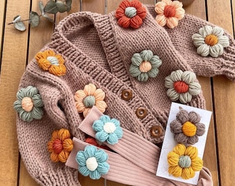 Pull cardigan pour bébé en tricot de fleur, vêtements pour enfants faits à la main en coton floral, cadeau de nouveau-né baby shower, cardigan pull pour filles et garçon tenue