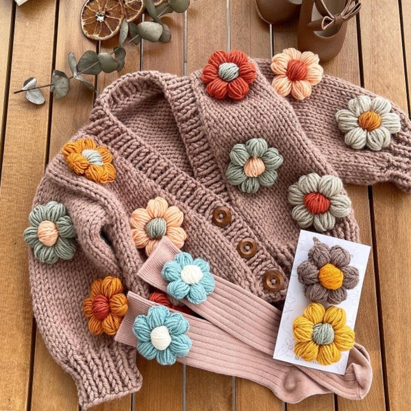 Strick Blumen Baby Strickjacke, Blumen Baumwolle handgemachte Kinder Kleidung, Baby-Dusche Neugeborenen Geschenk, Pullover Strickjacke für Mädchen und Jungen Outfit