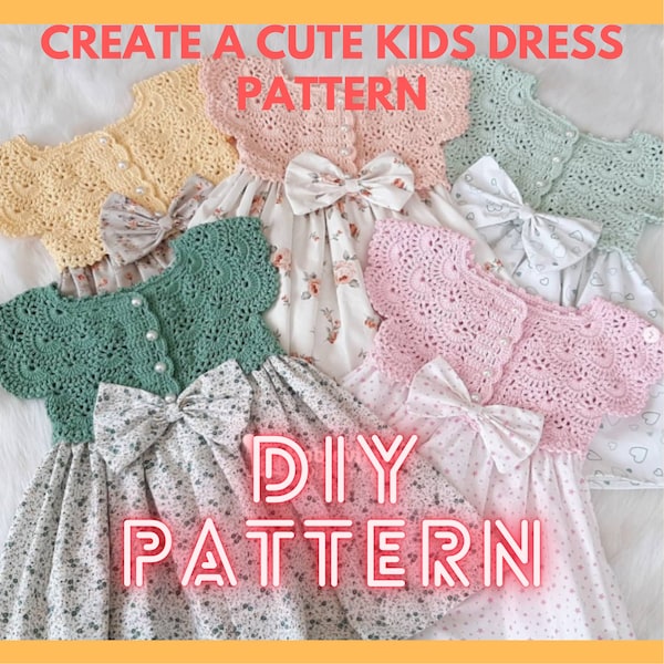 PATRÓN de vestido de niña, tutorial de costura de ganchillo DIY, patrón de vestido de verano para niños pequeños para tejer costura vestido de niños de ganchillo