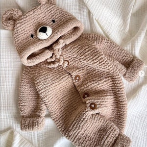 Baby Overall Cardigan Sweater, Teddy Bear Cotton Handmade Kids Clothes, Baby shower newborn gift, Sweater Cardigan for girls and boy Outfit
