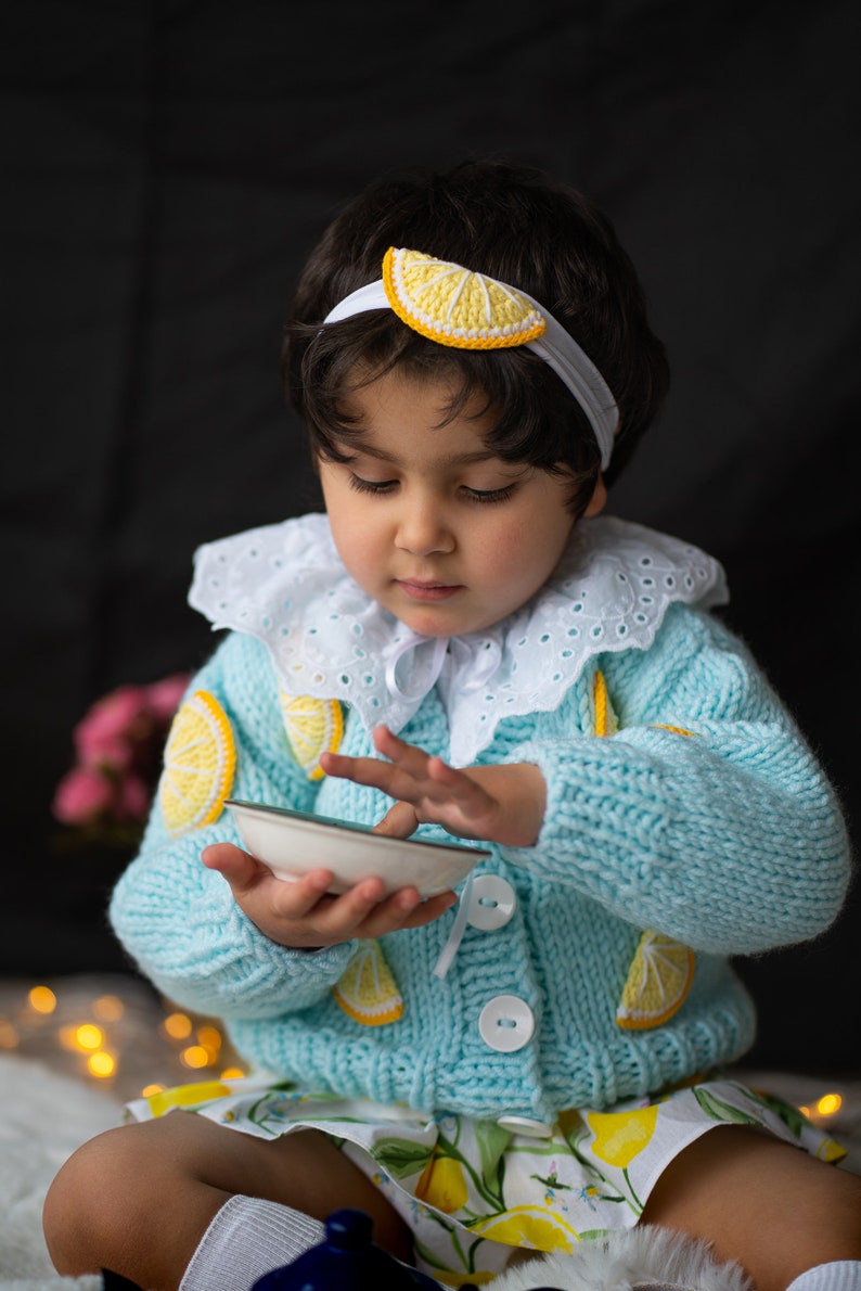 Lemon Baby Girl Knit Cardigan Sweater Jacket, Kids Toddler Fruit Print