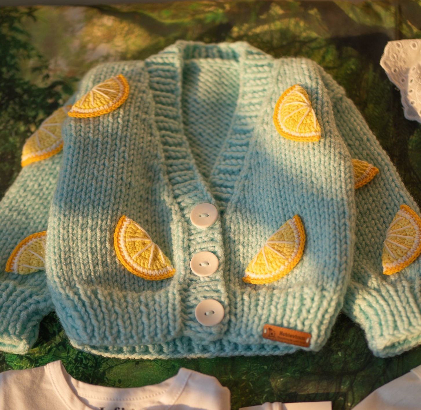 Lemon Baby Girl Knit Cardigan Sweater Jacket Kids Toddler Fruit Print Handmade Clothes Baby Shower Newborn Gift Sweater for Girls and Boy