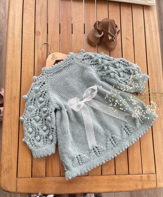 Knit Baby Girl Dress, Green Cotton Handmade Toddler Kids Clothes, Summer  Baby Shower Newborn Gift, Sweater Cardigan for Girls Warm Outfit 