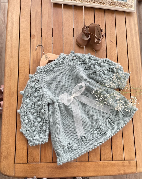 Knit Baby Girl Dress, Green Cotton Handmade Toddler Kids Clothes, Summer  Baby Shower Newborn Gift, Sweater Cardigan for Girls Warm Outfit 