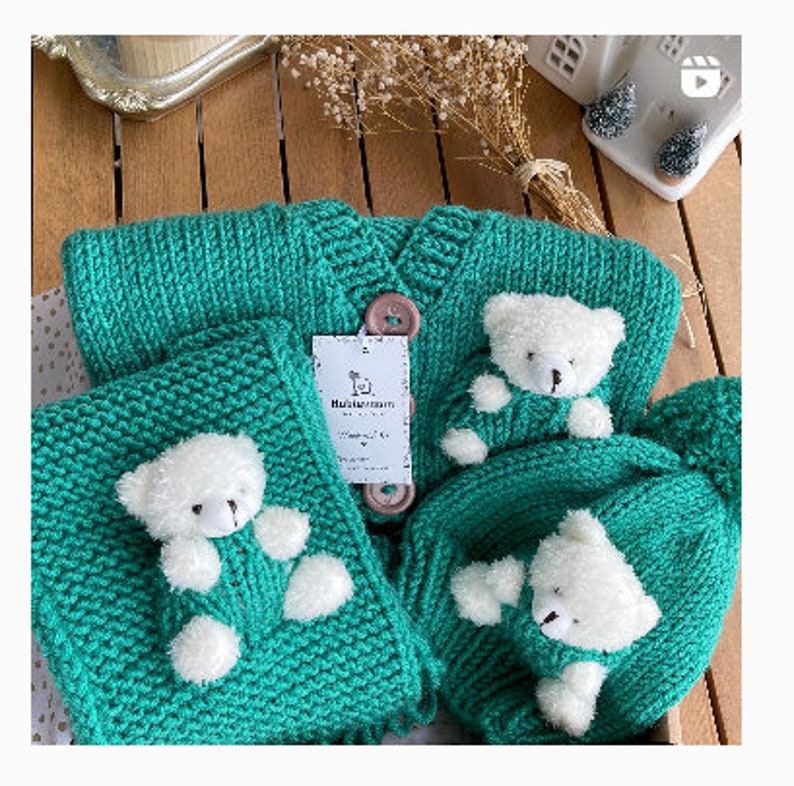 Teddy Bear Kids Cardigan Sweater Jacket Wrap Winter Hat Set, Kids Baby