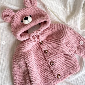 Baby Bear Cardigan Sweater, Teddy Bear Cotton Handmade Kids Clothes, Baby shower newborn gift, Sweater Cardigan for girls and boy Outfit