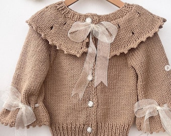 Knit Baby Cardigan Sweater, Beige Cotton Handmade Kids Clothes, Baby shower newborn gift, Sweater Cardigan for girls and boy Warm Outfit
