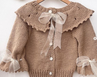 Knit Baby Cardigan: Beige Cotton, Handmade Newborn Outfit