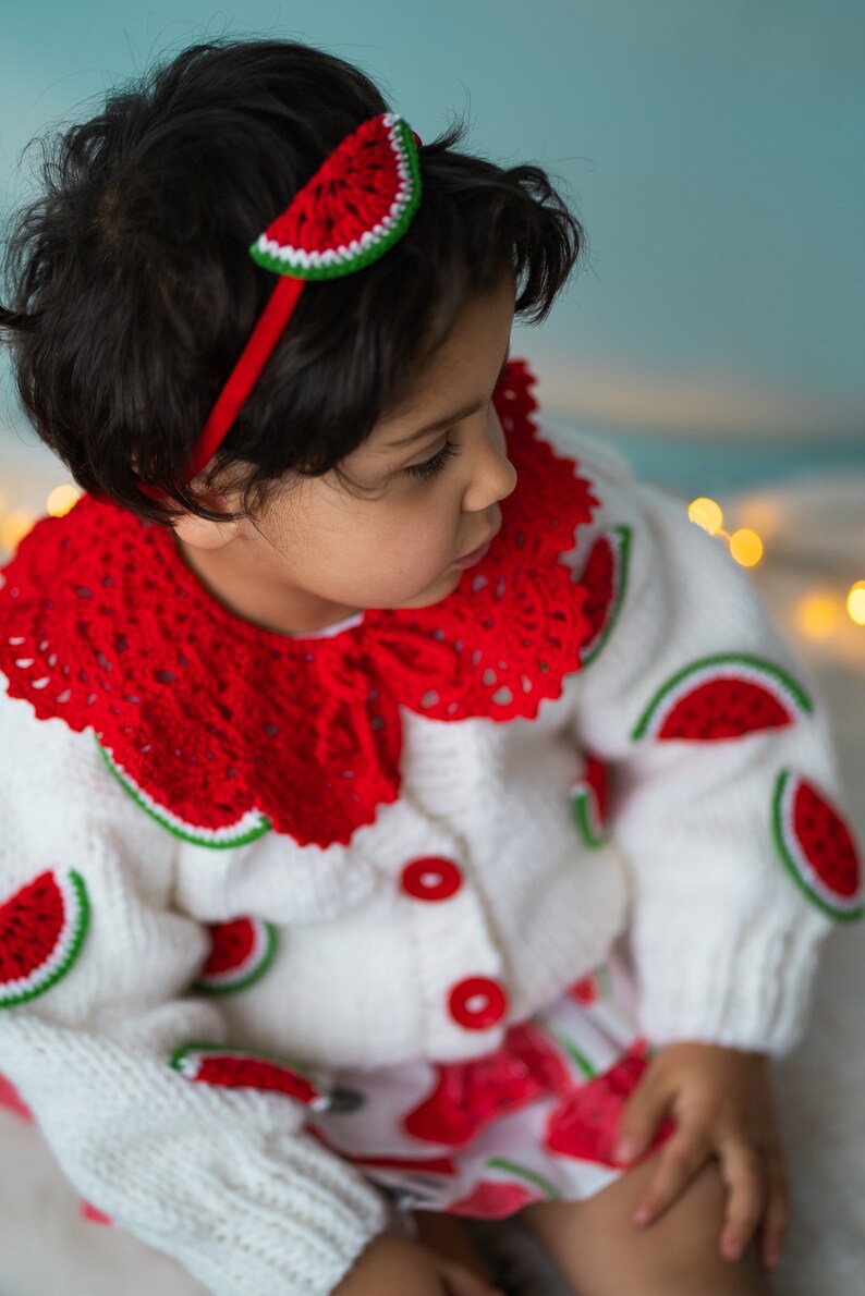 Knit Baby Girl Cardigan Dress 6 Pcs Set, Watermelon Handmade Kids