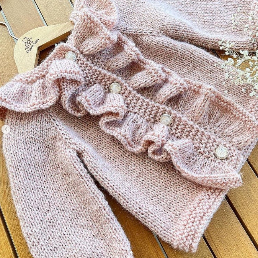 Knit Baby Cardigan Sweater, Beige Cotton Handmade Kids