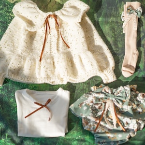 ベビーガールドレス ニットカーディガンセット 4点セット、キッズ幼児用花柄ハンドメイド子供服、ベビーシャワー新生児ギフト、女の子用ニットセーター