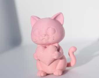 Simplistic Valentines Cat - 3d Printable Digital Files and Commercial License, 3mf, STL Model File