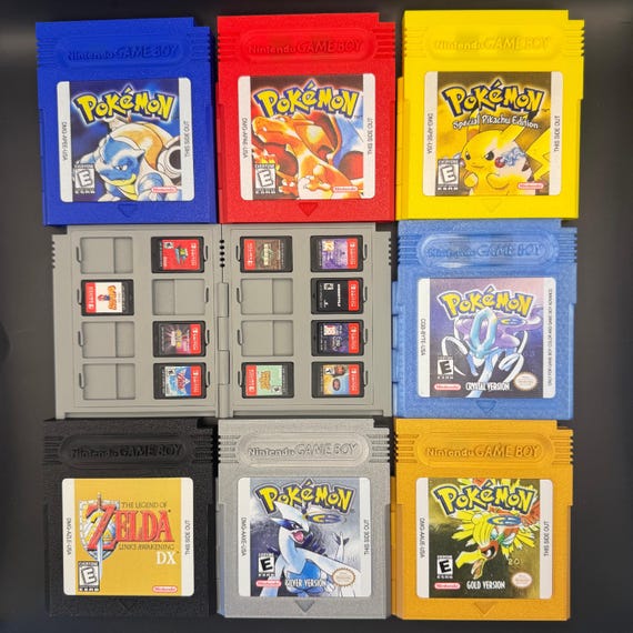 Game Boy Cartridge Switch Game Case - Holds 16 Games | Custom UV Printed Swappable Label Insert | Hinged Single Magnet Storage Box