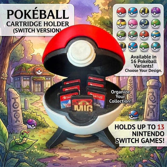 Pokeball Nintendo Switch Game Holder - 16 Designs