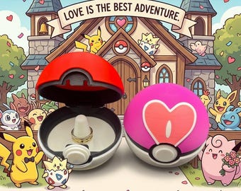Pokeball Ring Box: 3D Printed with Flat Bottom, Fits US Sizes 3-13