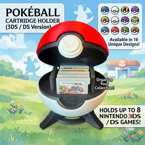 Pokeball Nintendo 3/DS Game Holder - 16 Designs