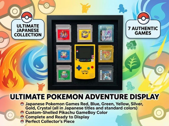 Japanese Pokemon Shadow Box: 7 Authentic GameBoy Games + Refurbished GameBoy Color (Red, Blue, Green, Yellow, Silver, Gold, Crystal)