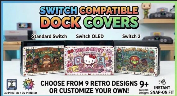 Dock Cover Compatible with Nintendo Switch, Switch OLED & Switch 2, 3D Printed Custom Faceplate, Gaming Setup Decor, UV Printed Front Plate
