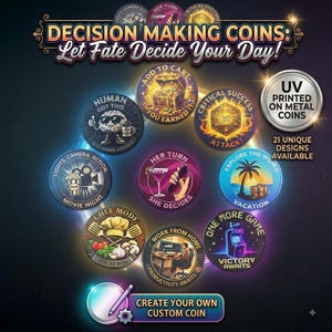 Custom Decision Coin 40mm - Full Color UV Printed Both Sides - Personalized Flip Coin, Custom Image Token, Argument Solver Couples Gift