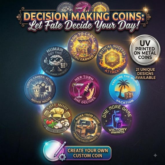 Custom Decision Coin 40mm - Full Color UV Printed Both Sides - Personalized Flip Coin, Custom Image Token, Argument Solver Couples Gift