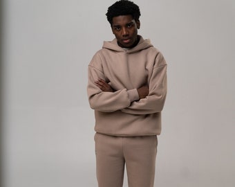 2 Piece Set Oversized Hoodie with Sweatpants Handmade, Cozy and Warm, Relaxed Fit, Drop Shoulder Pullover Sweatshirt for Men