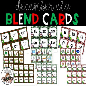 May include: A set of printable December-themed blend cards for early literacy education. The cards feature a red and green Christmas tree pattern and include blends such as "br", "cr", "dr", "sk", "sc", "sp", "sn", "sm", "sw", "sl", "bl", "cl", "fl", "gl", and "pl".