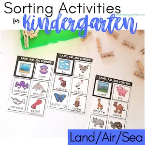 Land, Air. Sea Sorting Activity for Kindergarten, First Grade, Pre-k, Alt, SLP, Special Ed.
