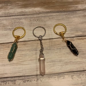 Healing Crystal Key Chain Trio - Rose Quartz, Aventurine, Obsidian Bag Charms