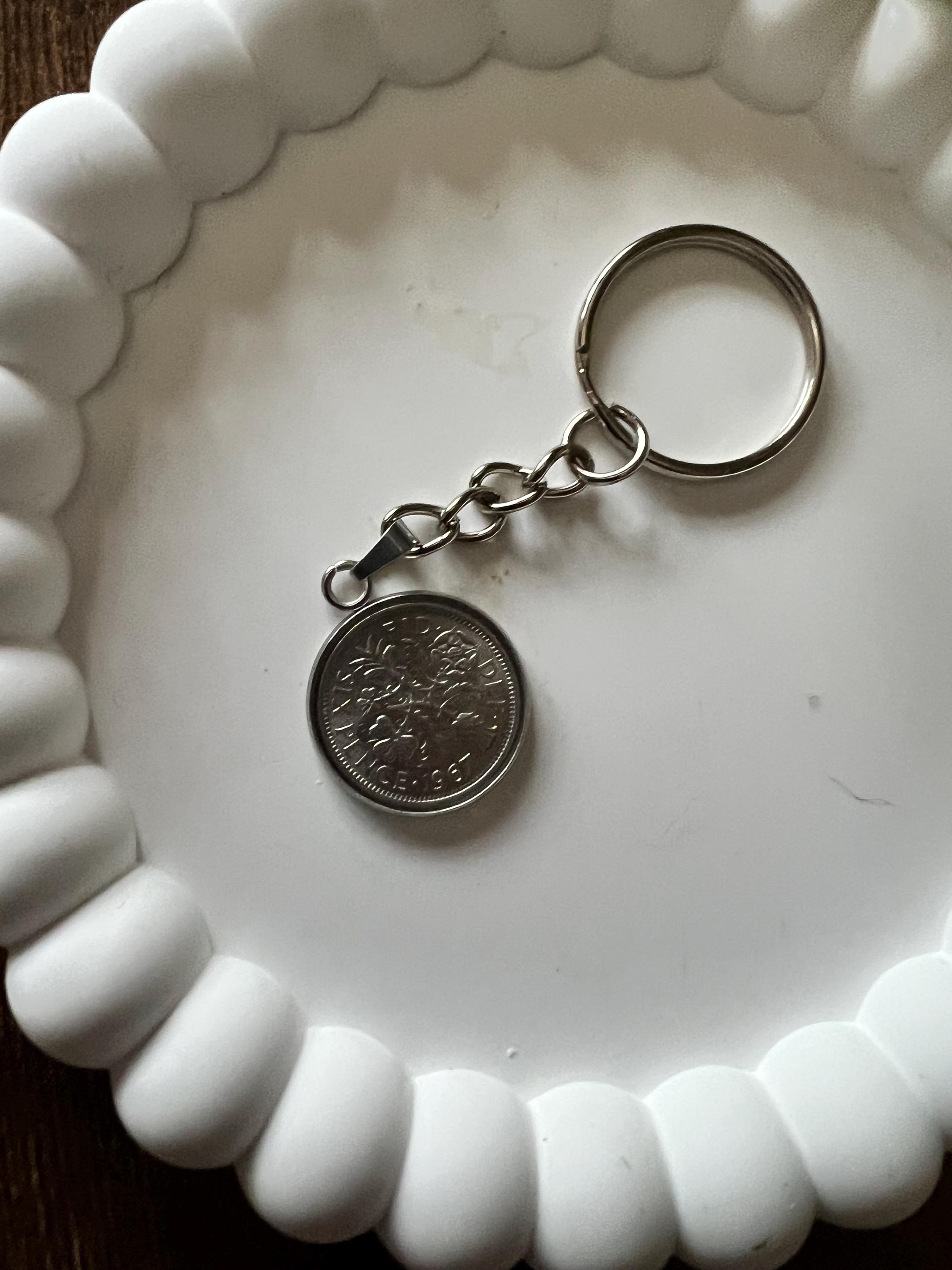 Custom Color Keyring Lucky Sixpence Luxury Keyring -Choose The