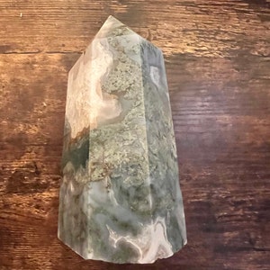 Healing Decor Moss Agate Crystal Tower w/ Druzy - Natural Stone Energy