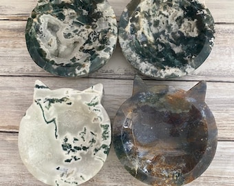 Handcrafted Moss Agate Trinket Bowl - Crystal Cat Dish