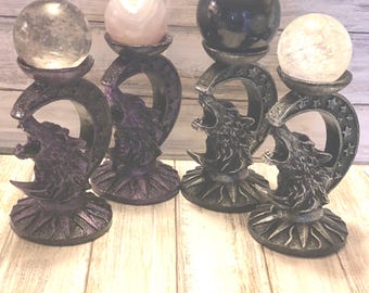 Crystal Sphere Holder Moon Wolf Silver Purple Stand Display