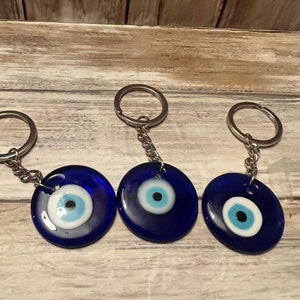 Blue Evil Eye Hanging Hamsa Key Ring, Lucky Charm, Protection Amulet, Hand of Fatima Keychain, Gift for Him & Her