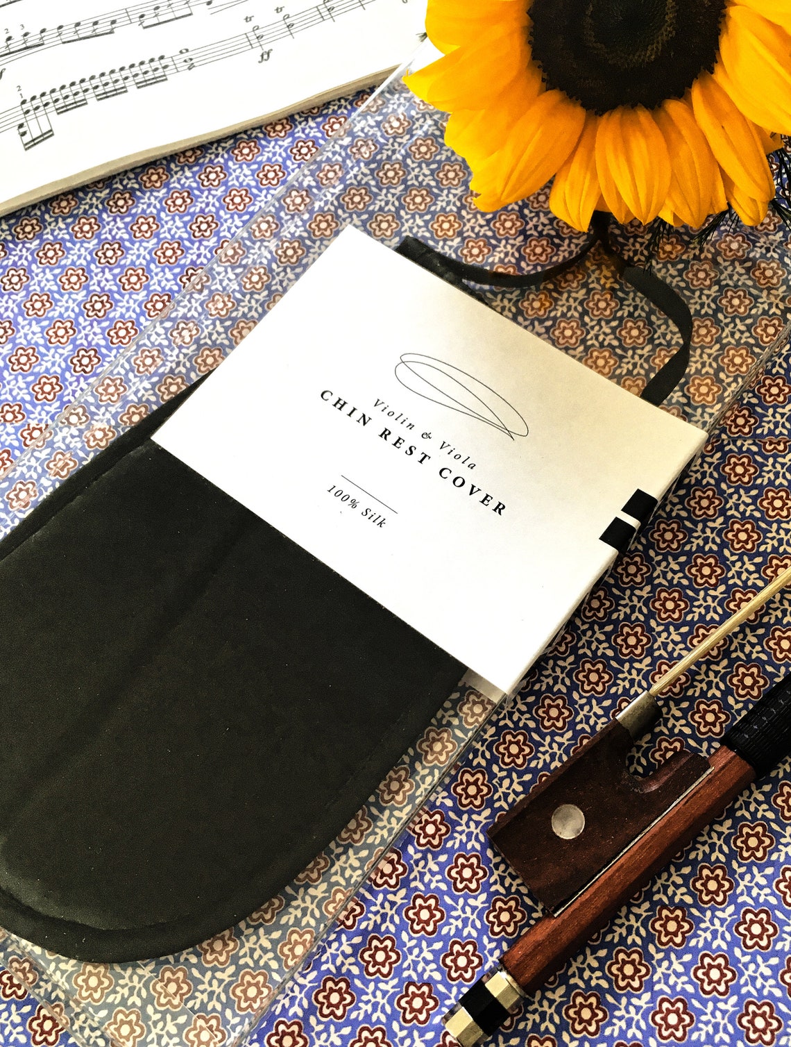 100 Silk Violin Chin Rest Cover Pad, Violin Chinrest Cover Pad, Black