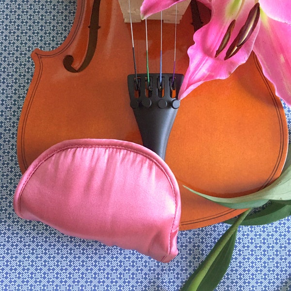 100% Silk Violin Chin Rest Cover Pad, Violin Chinrest Cover Pad, Couleur rose, le plus doux, naturel pour la peau, 1/2 à 4/4 Violon & Alto