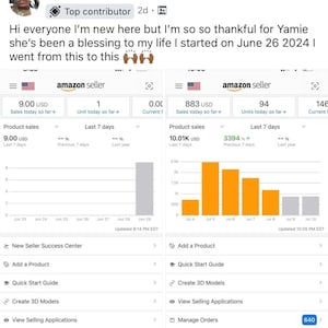 May include: Screenshot of an Amazon seller's performance, showing sales data and graphs. The image includes text, charts, and user interface elements related to sales metrics and business analytics.