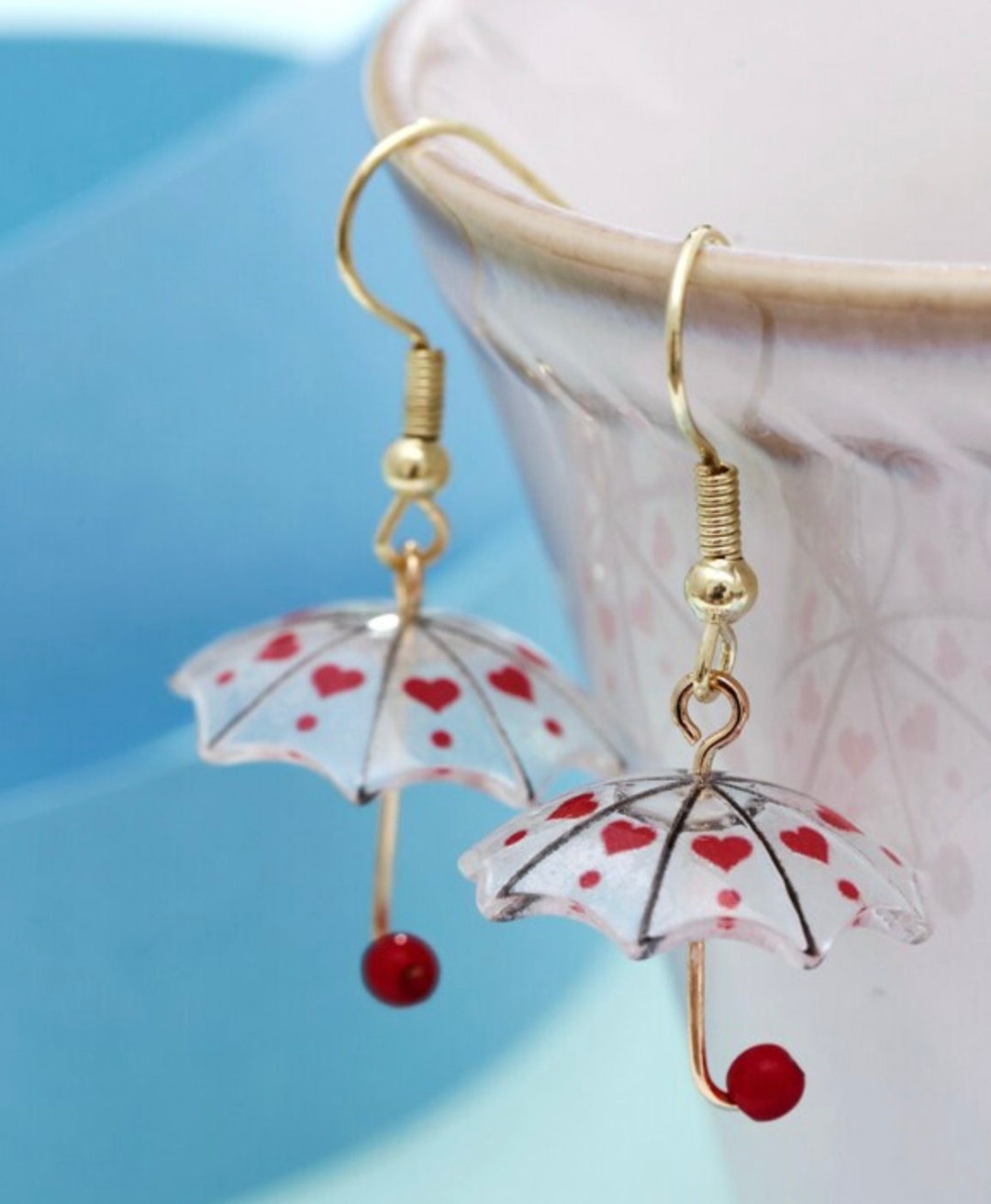 Heart Umbrella Earrings Cute Earrings Umbrella Fun Earrings Etsy