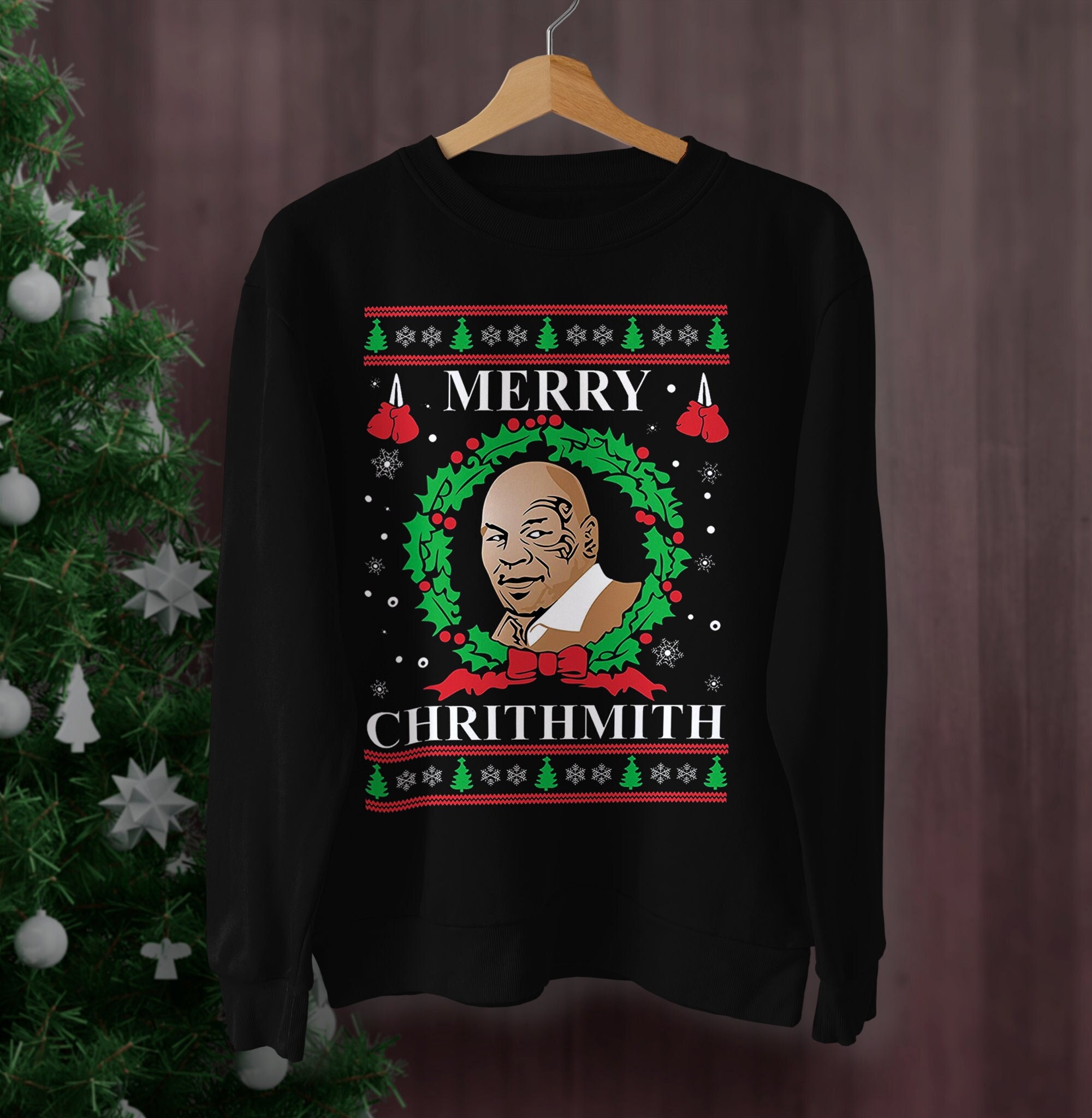 Mike T Christmas Sweatshirt Ugly Christmas Sweater Mike Tyson Merry Chrithmith Unisex Hoodie Ugly Christmas Shirt Ugly Christmas Hoodie Size Up To 5xl