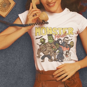 Retro Monster Mash T-Shirt, Vintage Halloween Ghost Tee, Frankenstein Fall Shirt, Happy Cartoon Comic Top, Mummy Zombie Werewolf Tshirt